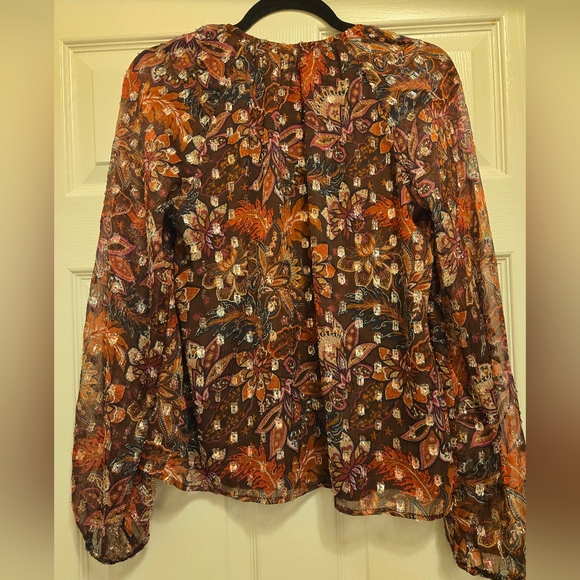 Floral V-Neck Sheer Blouse - Picture 2 of 4